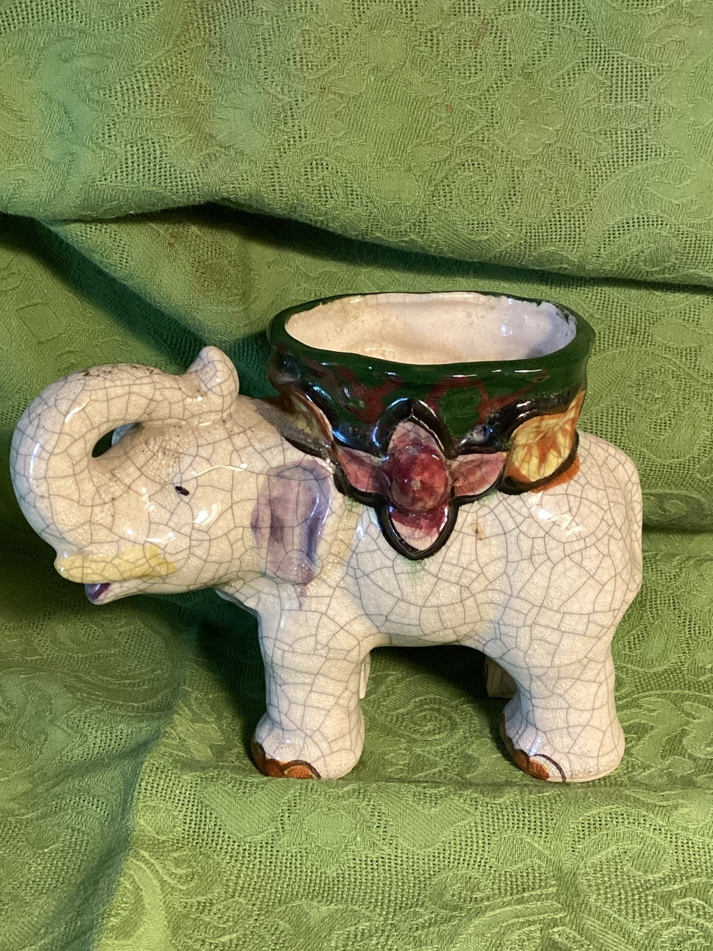 Vintage Ceramic Elephant Planter produced in Japan. Hand-painted.